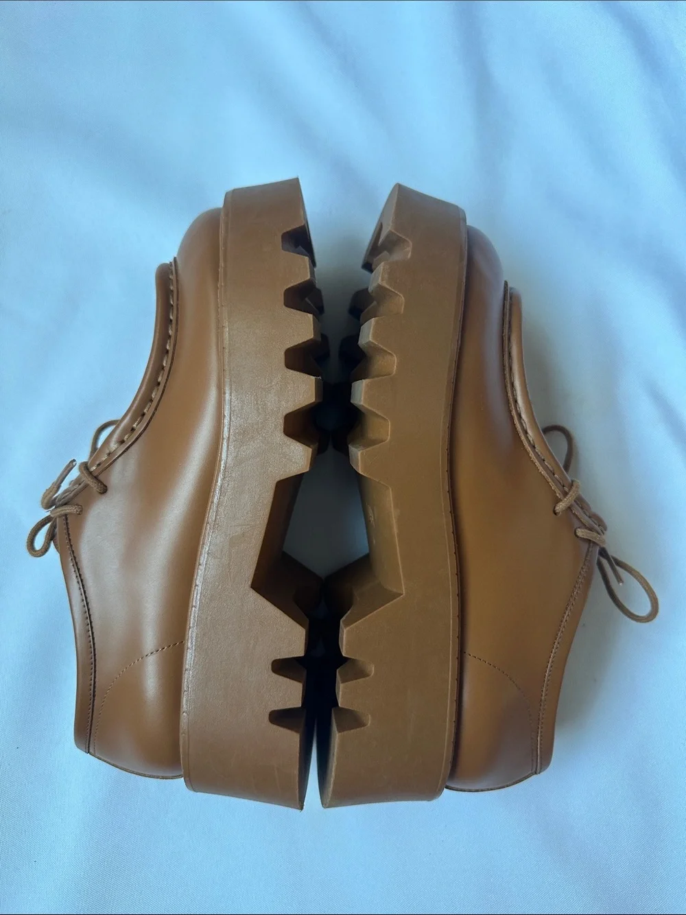 Zara Flat Platform Leather Loafers Brown Size 6 Preppy Modern Chunky